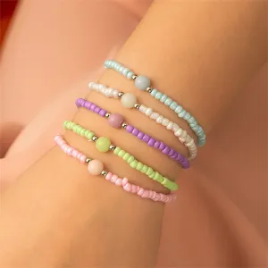 Pink & Mint Beaded Stretch Bracelet Set