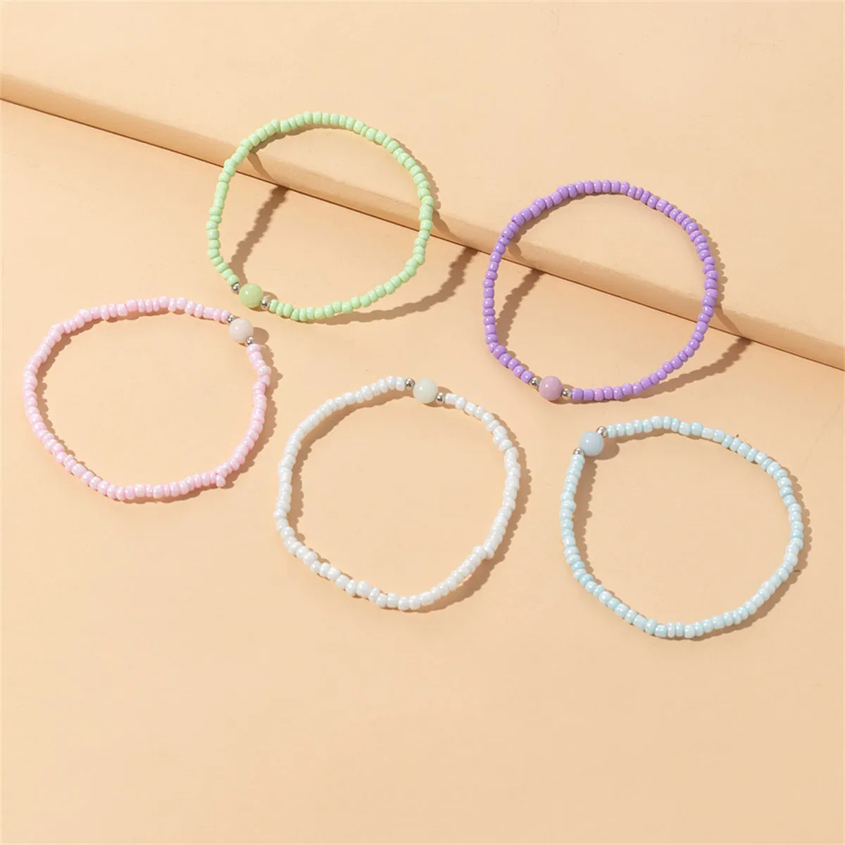 Pink & Mint Beaded Stretch Bracelet Set