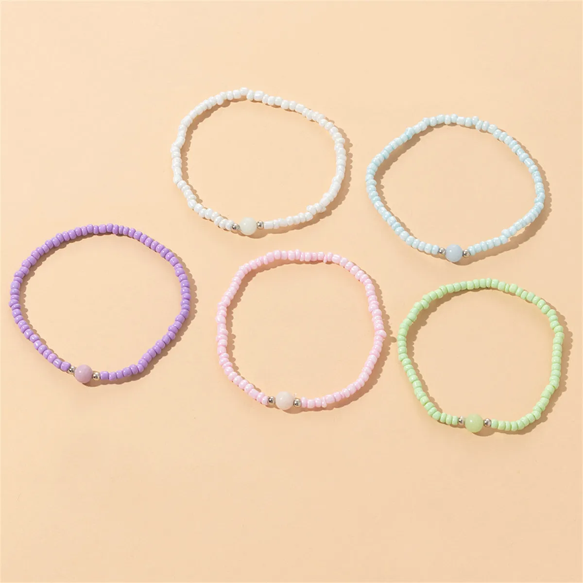 Pink & Mint Beaded Stretch Bracelet Set