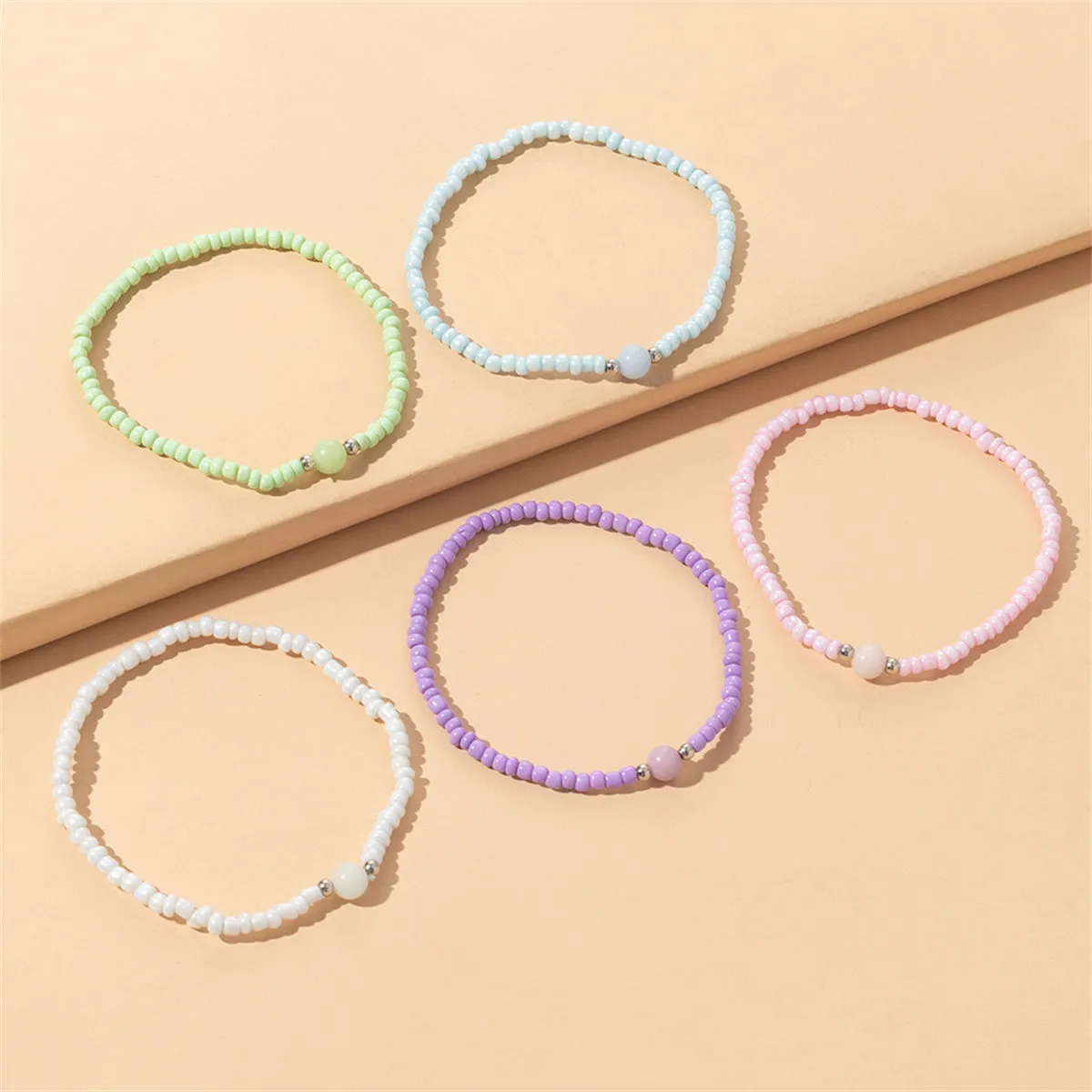 Pink & Mint Beaded Stretch Bracelet Set