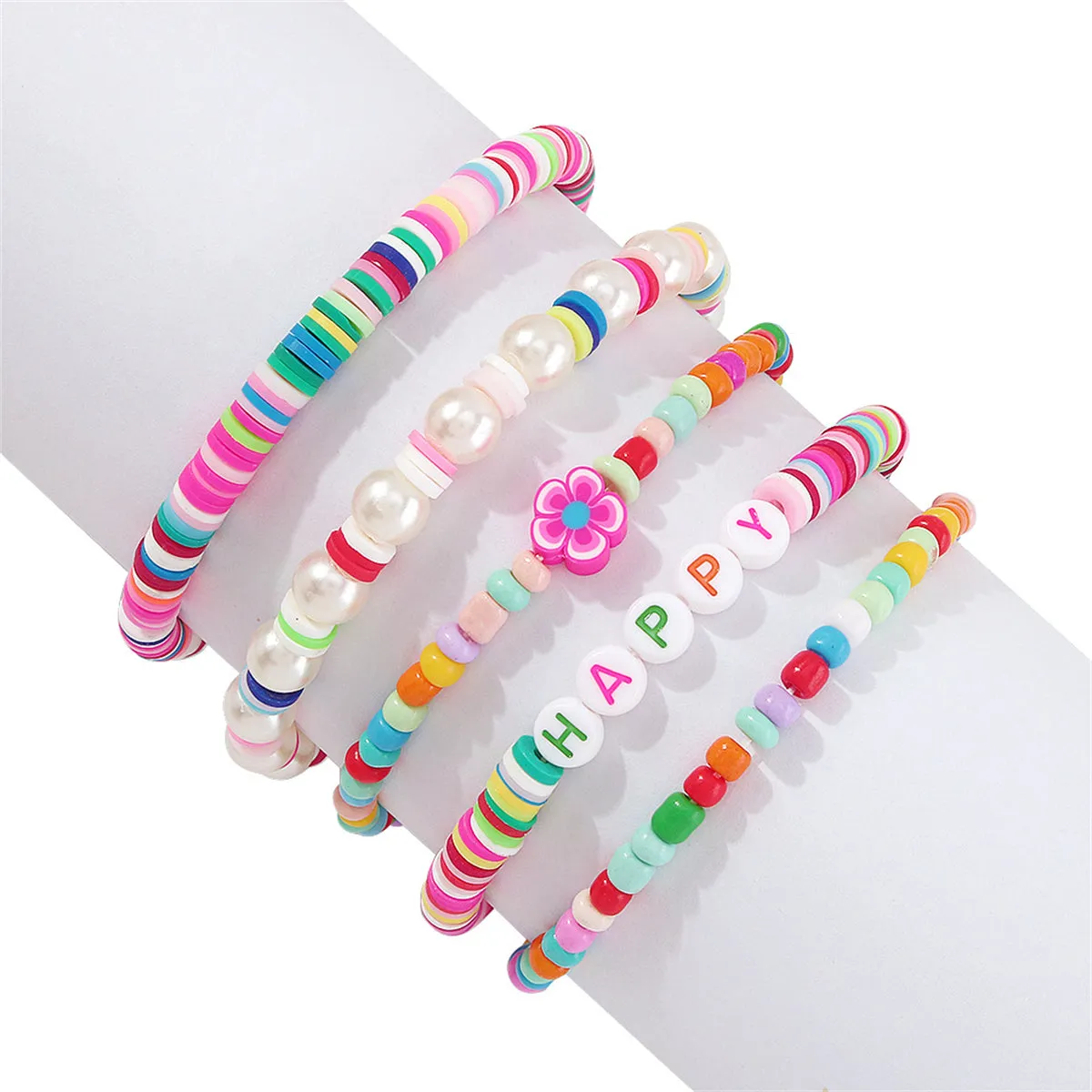Pink Howlite 'Happy' Beaded Stretch Bracelet Set