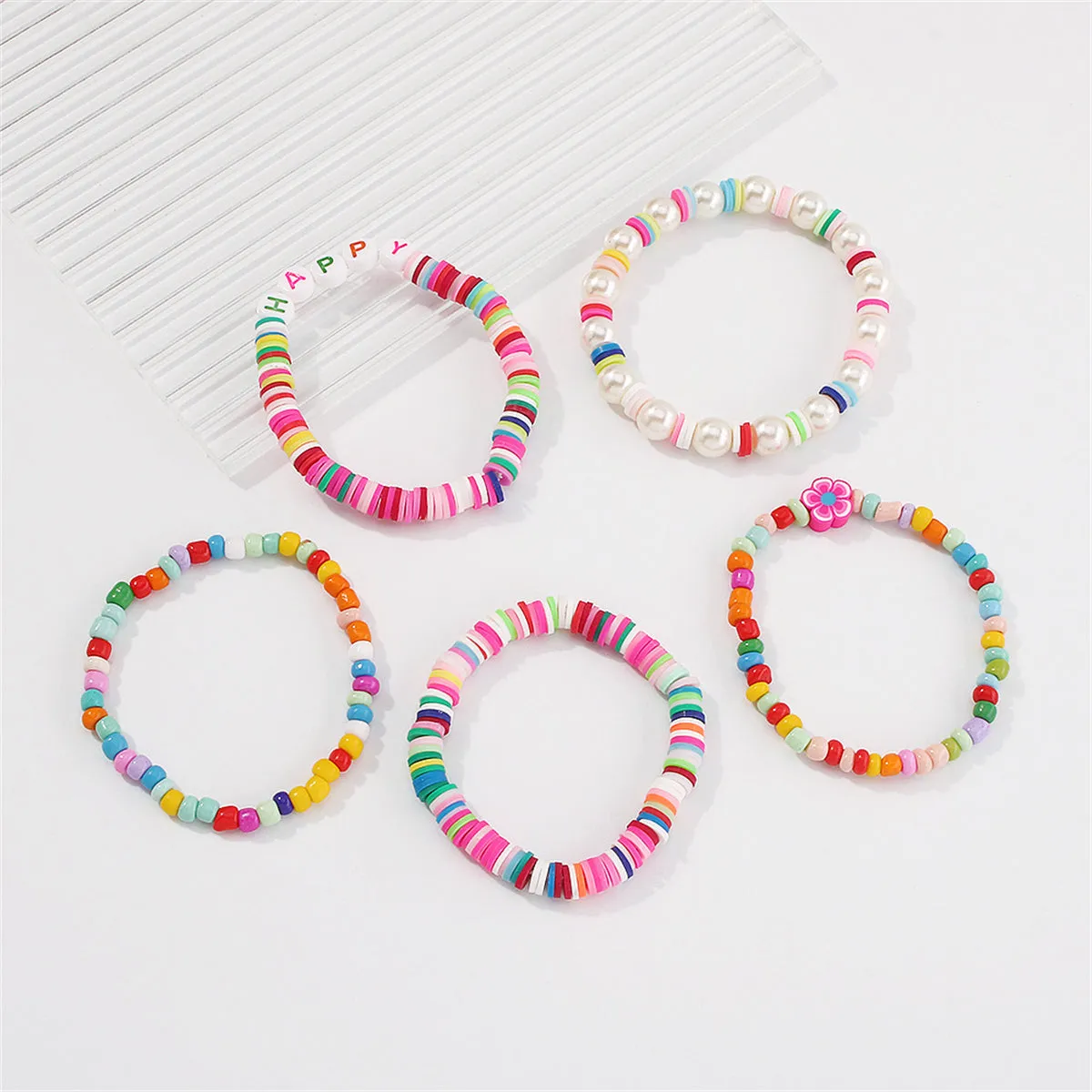 Pink Howlite 'Happy' Beaded Stretch Bracelet Set