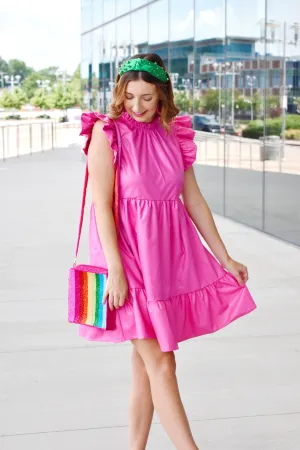 Pink Pleather Ruffle Dress