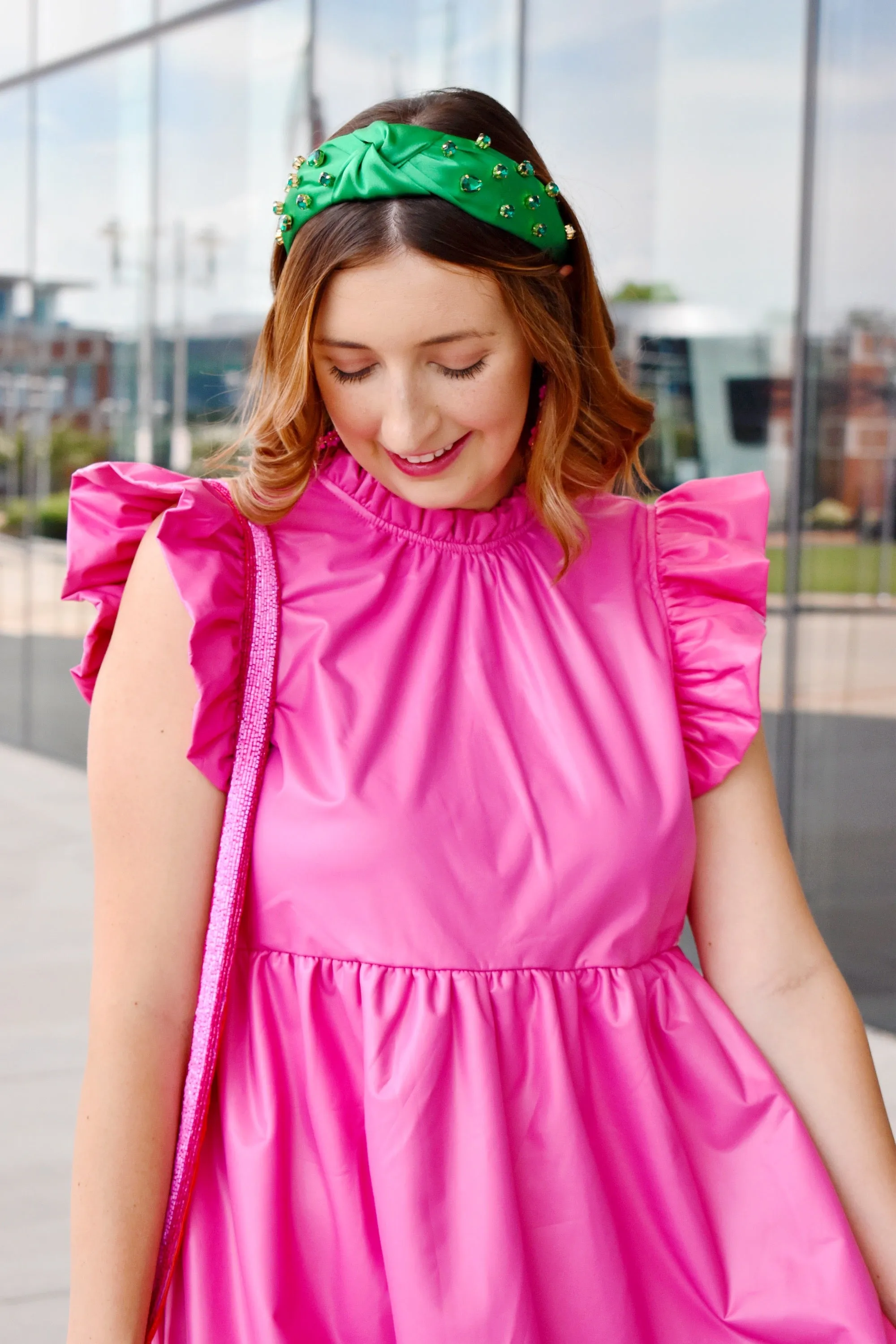 Pink Pleather Ruffle Dress