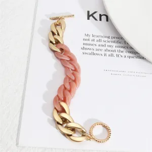Pink Resin & 18K Gold-Plated Curb Chain Toggle Bracelet