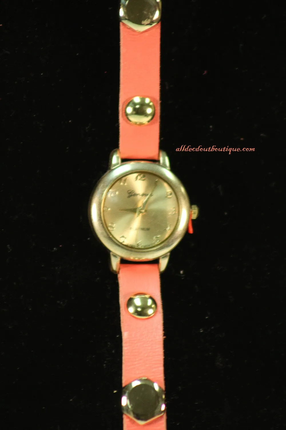 Pink/Gold, Gold & Silver Studs, Metal Chain Links | Leather Band w/ Fold Over Clasp