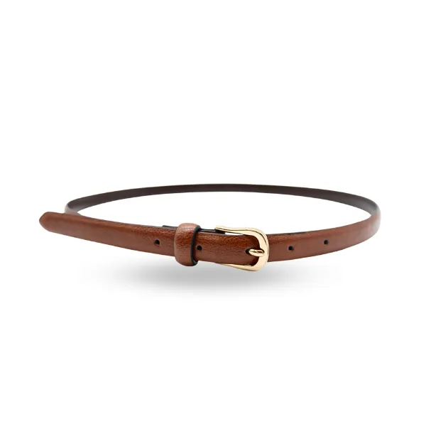 PIPER - Women's Tan Genuine Leather Skinny Belt