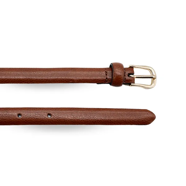 PIPER - Women's Tan Genuine Leather Skinny Belt