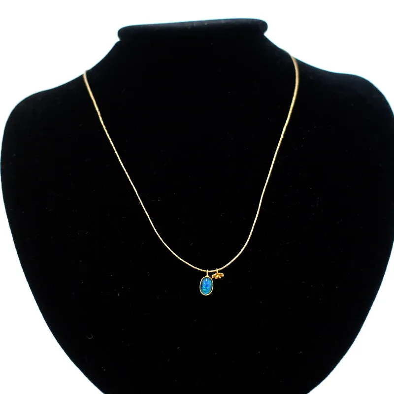 Pippa Small Opal Gemstone and 18k Gold Flower Pendant on Cord Necklace