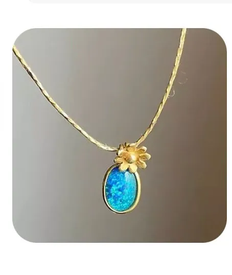 Pippa Small Opal Gemstone and 18k Gold Flower Pendant on Cord Necklace