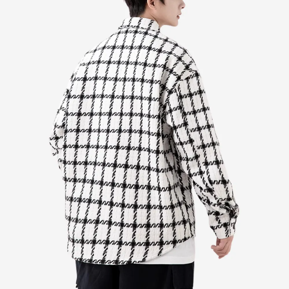 Plaid Leather Logo Embroidered Long Sleeves Shirt