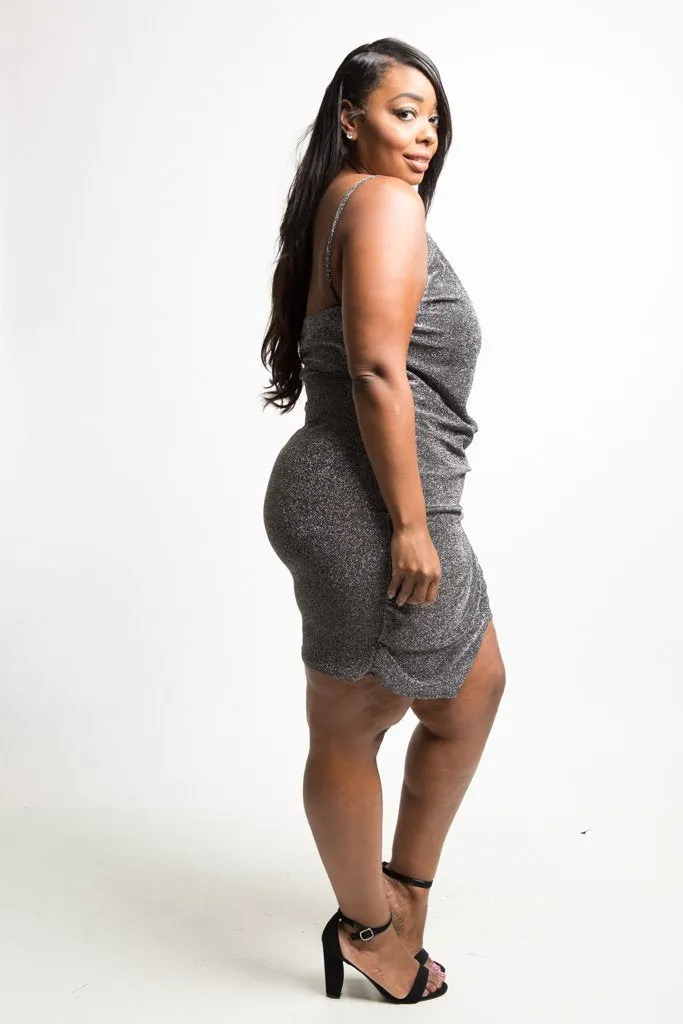 Plus Size Spaghetti Strap Shimmer Mini Dress