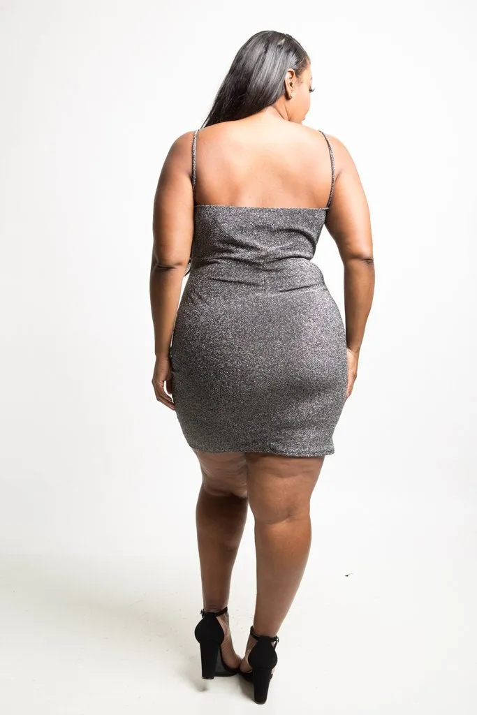 Plus Size Spaghetti Strap Shimmer Mini Dress