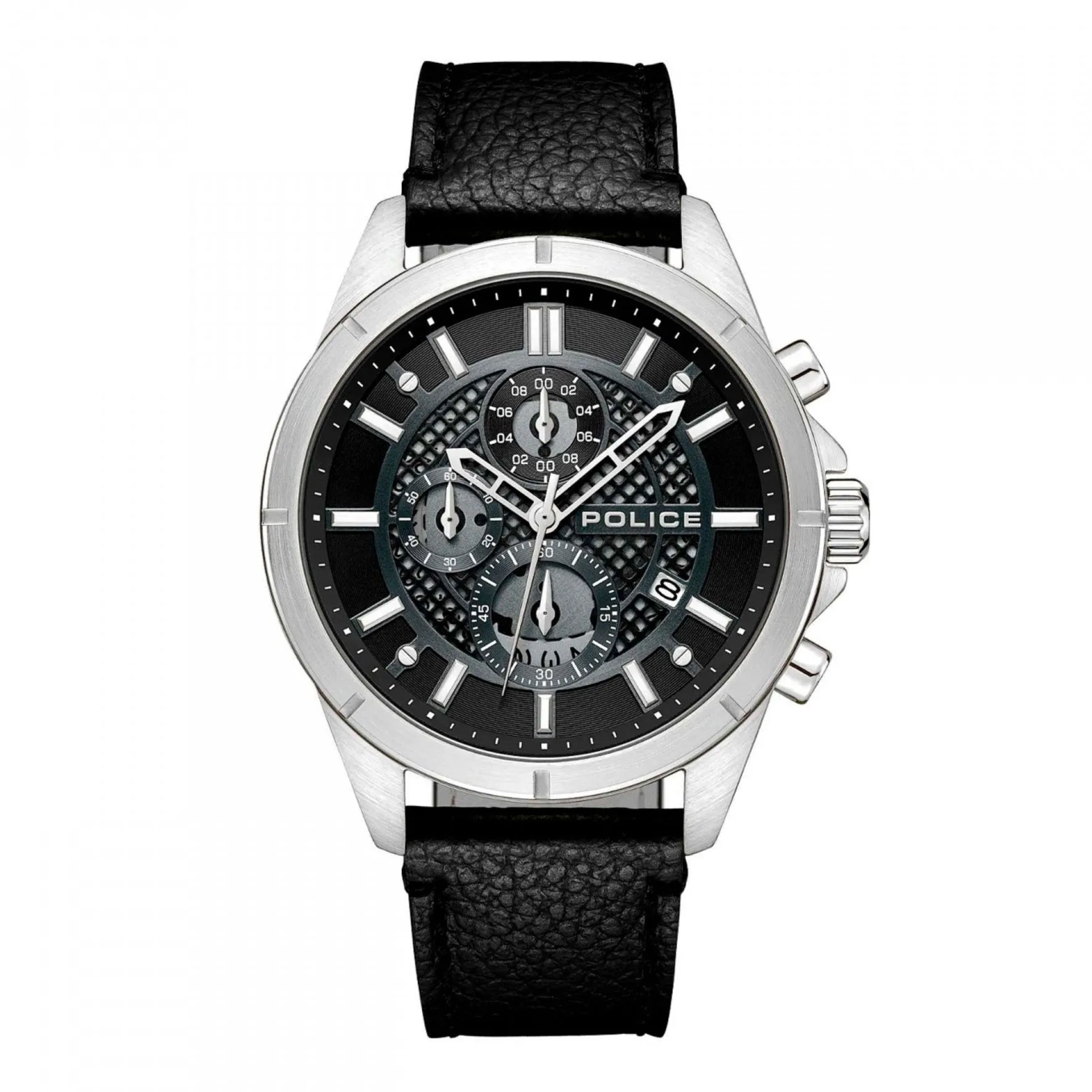 Police Burbank Gents Black Dial Black Leather Starp Watch