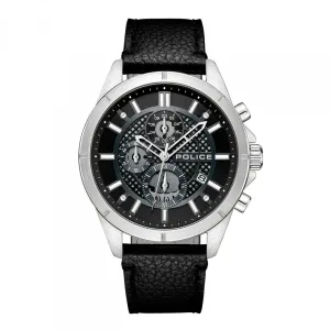 Police Burbank Gents Black Dial Black Leather Starp Watch