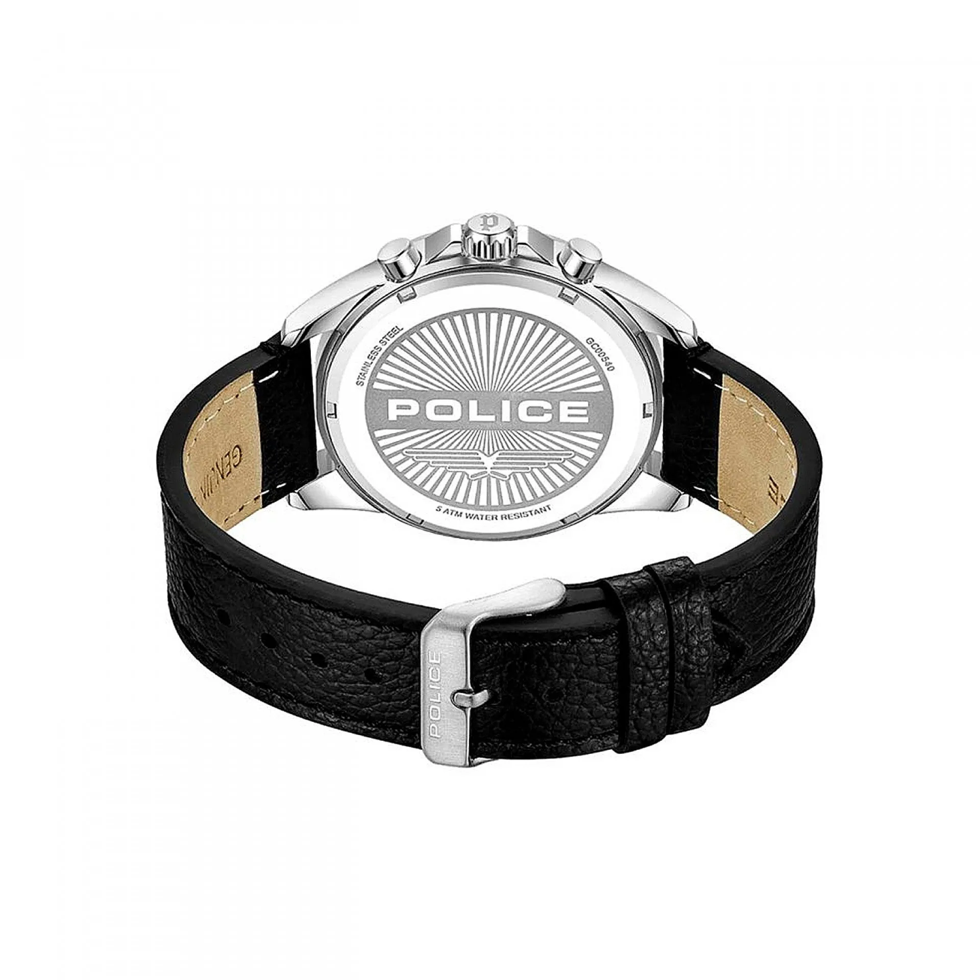 Police Burbank Gents Black Dial Black Leather Starp Watch
