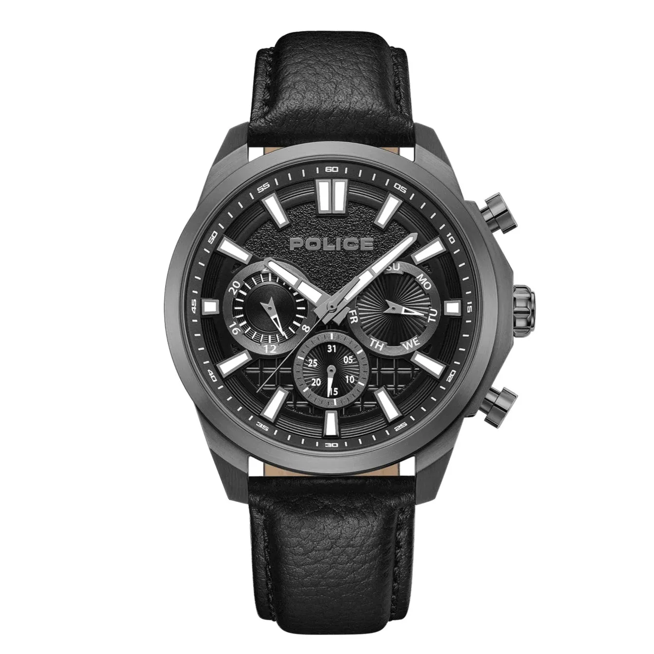 Police Rangy Gents Black Dial Black Leather Strap Watch