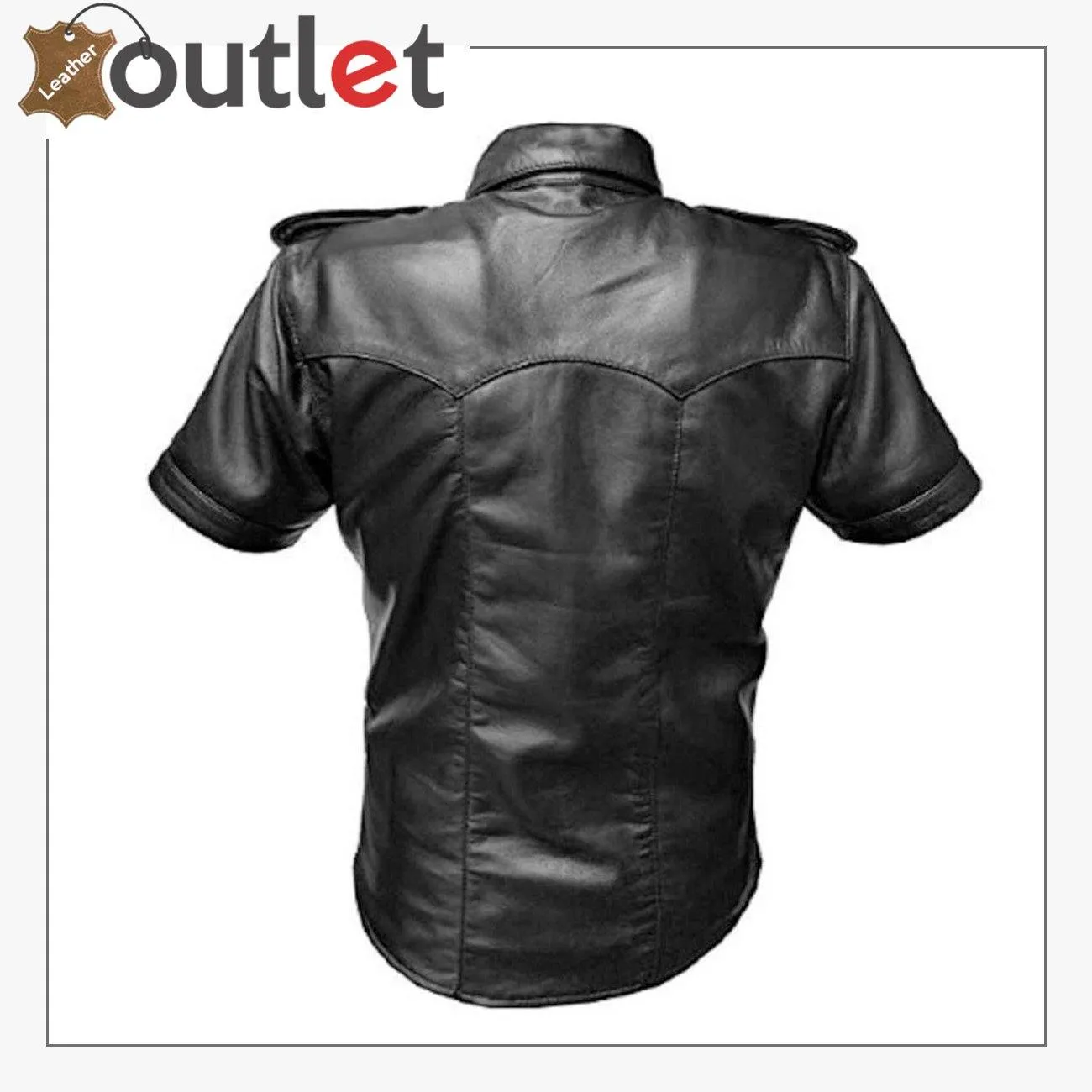 Police Style Mens Leather Shirt Half Sleeve Shirt