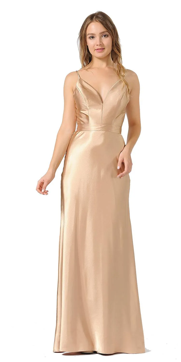 Poly USA 9028 V-Neck Long Dress with Spaghetti Strap