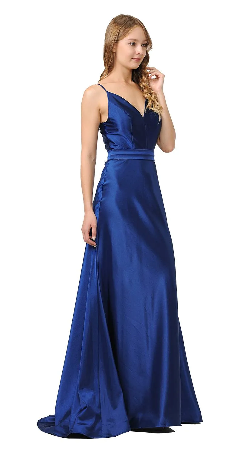 Poly USA 9028 V-Neck Long Dress with Spaghetti Strap