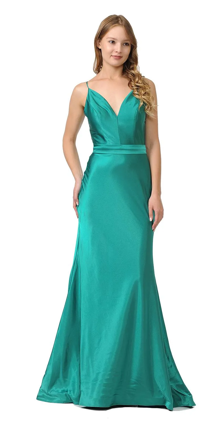 Poly USA 9028 V-Neck Long Dress with Spaghetti Strap