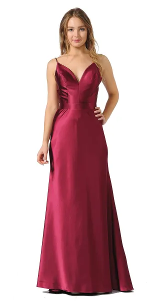 Poly USA 9028 V-Neck Long Dress with Spaghetti Strap
