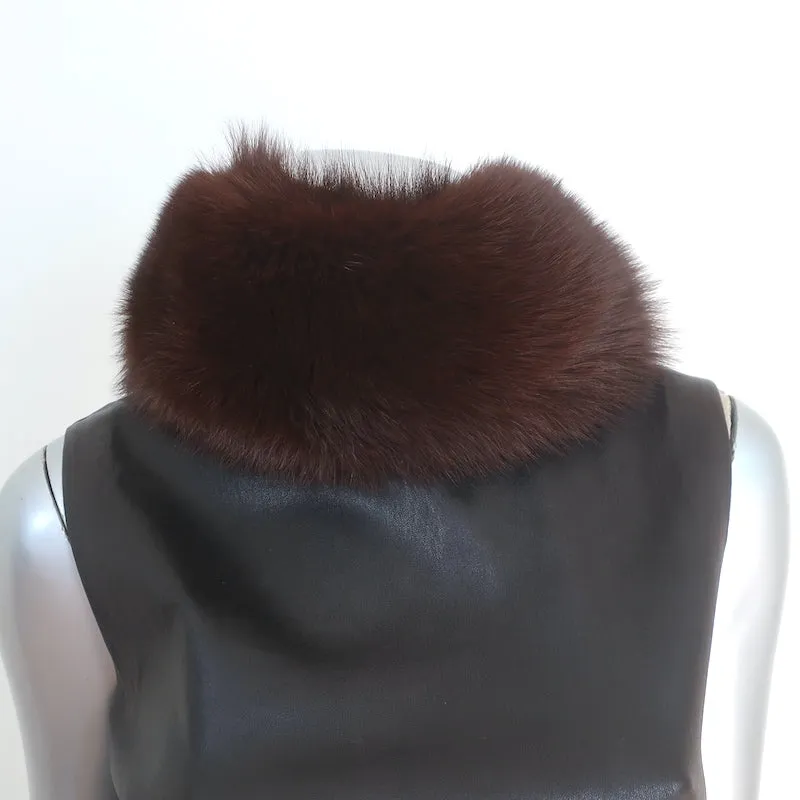 Prada Leather Sheath Dress with Removable Fur Collar Dark Brown Size 44