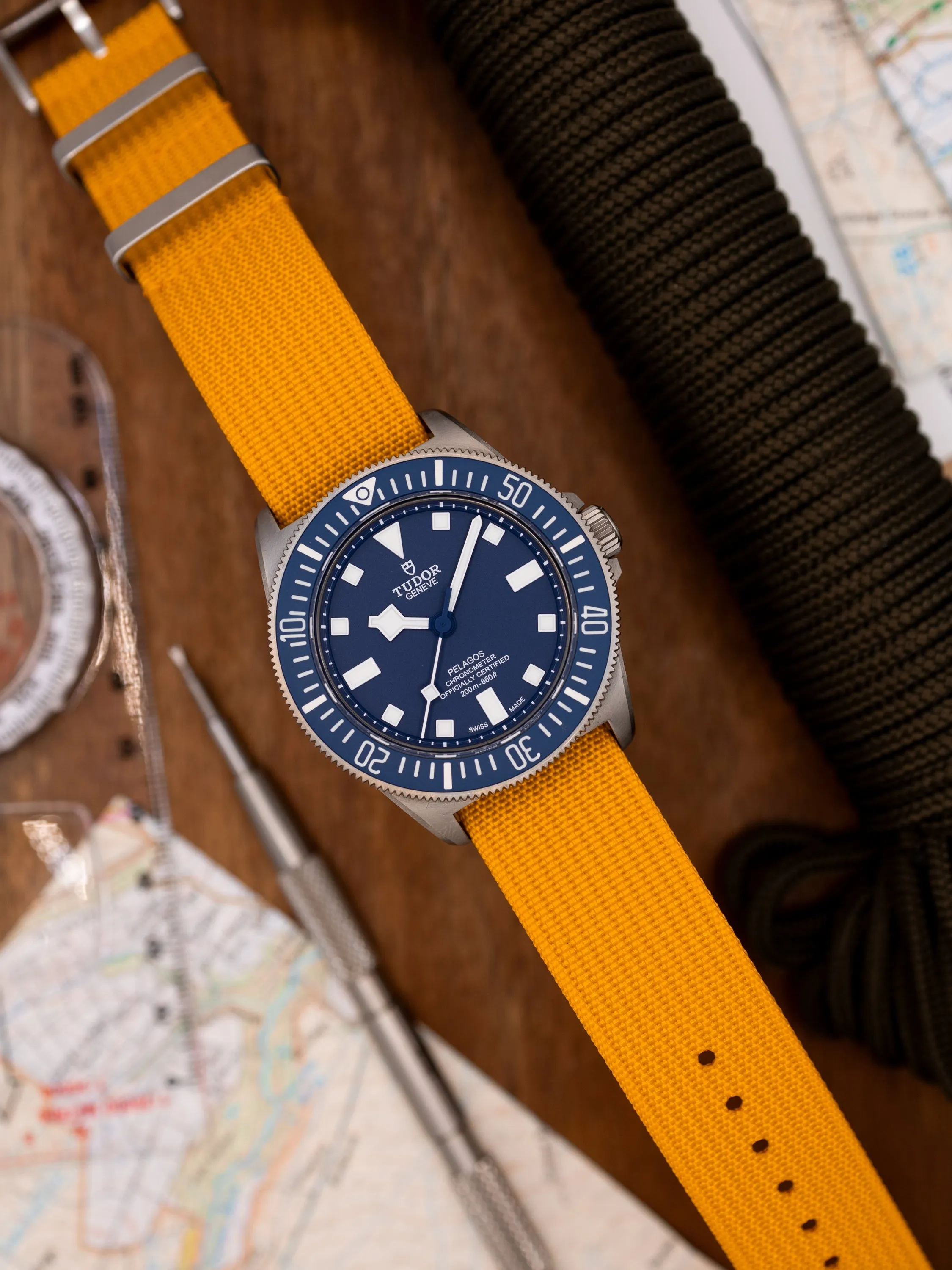 Premium Nylon Braided Ribbed Single Pass Watch Strap - Mustard Yellow