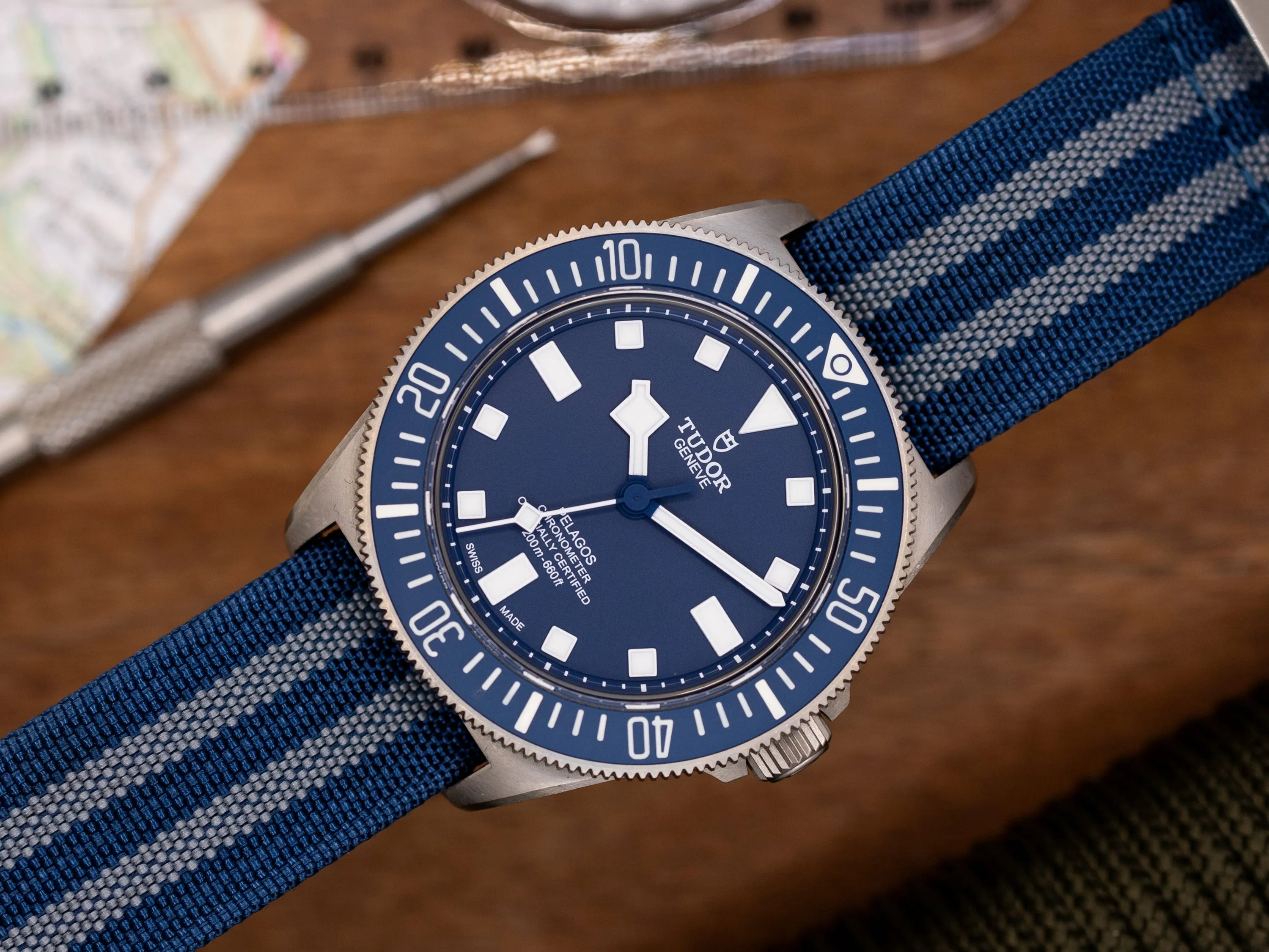 Premium Nylon Braided Ribbed Single Pass Watch Strap - Navy Blue Grey Bond