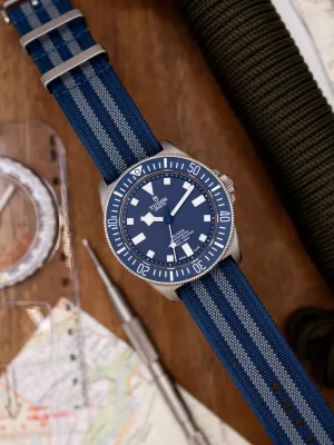 Premium Nylon Braided Ribbed Single Pass Watch Strap - Navy Blue Grey Bond