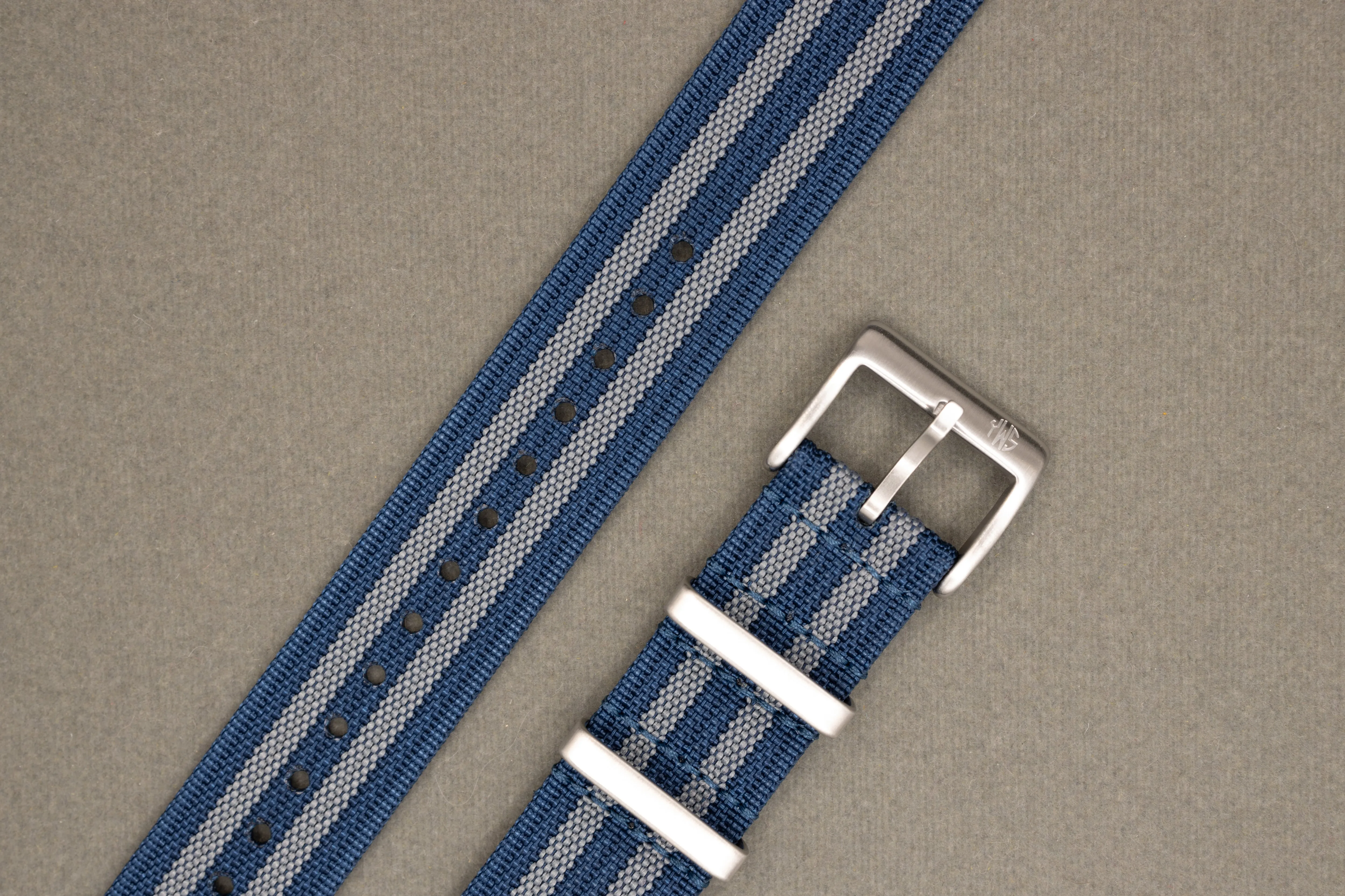 Premium Nylon Braided Ribbed Single Pass Watch Strap - Navy Blue Grey Bond