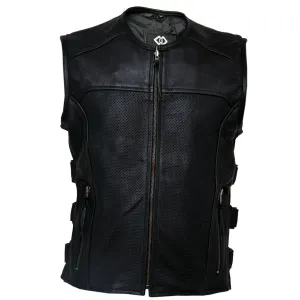 Premium Perforated Leather Motorcycle SWAT Vest Waistcoat
