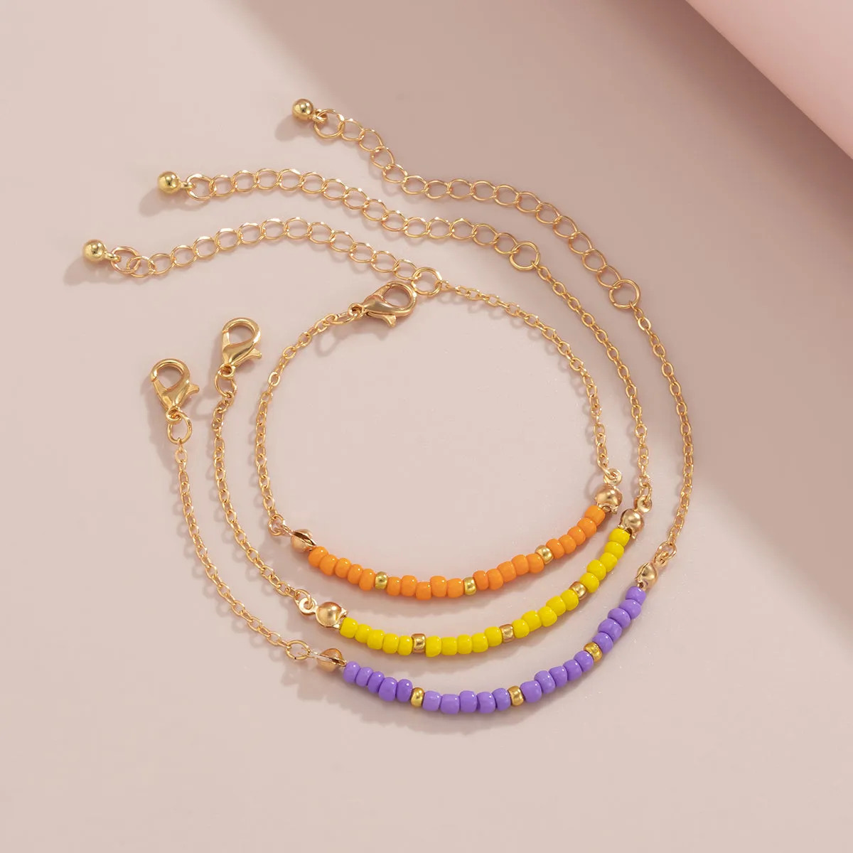 Purple & Yellow Howlite Beaded Bracelet Set