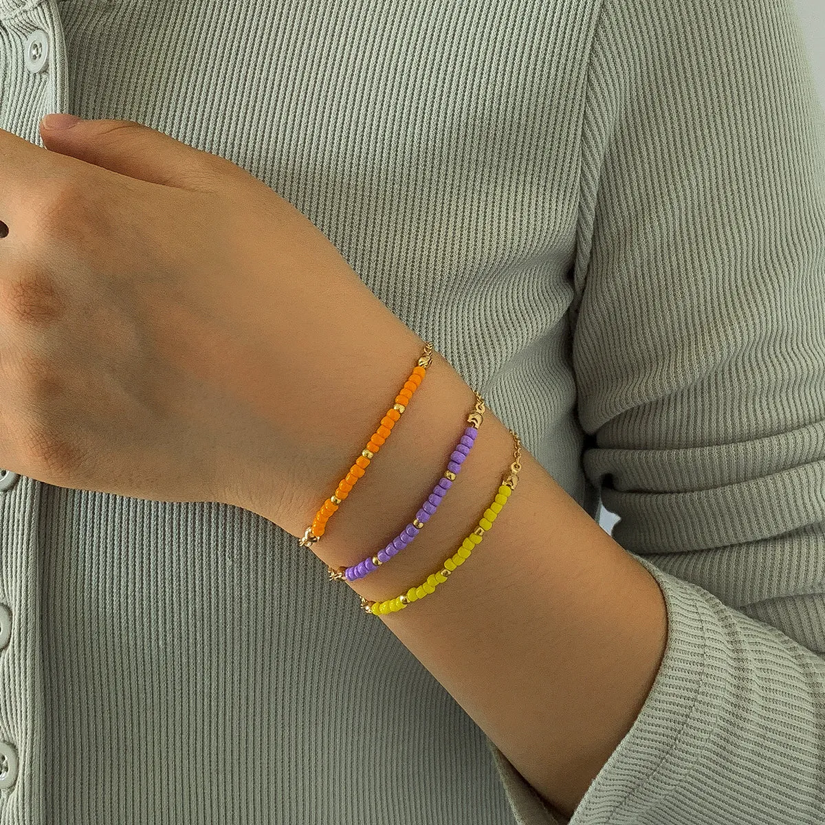 Purple & Yellow Howlite Beaded Bracelet Set