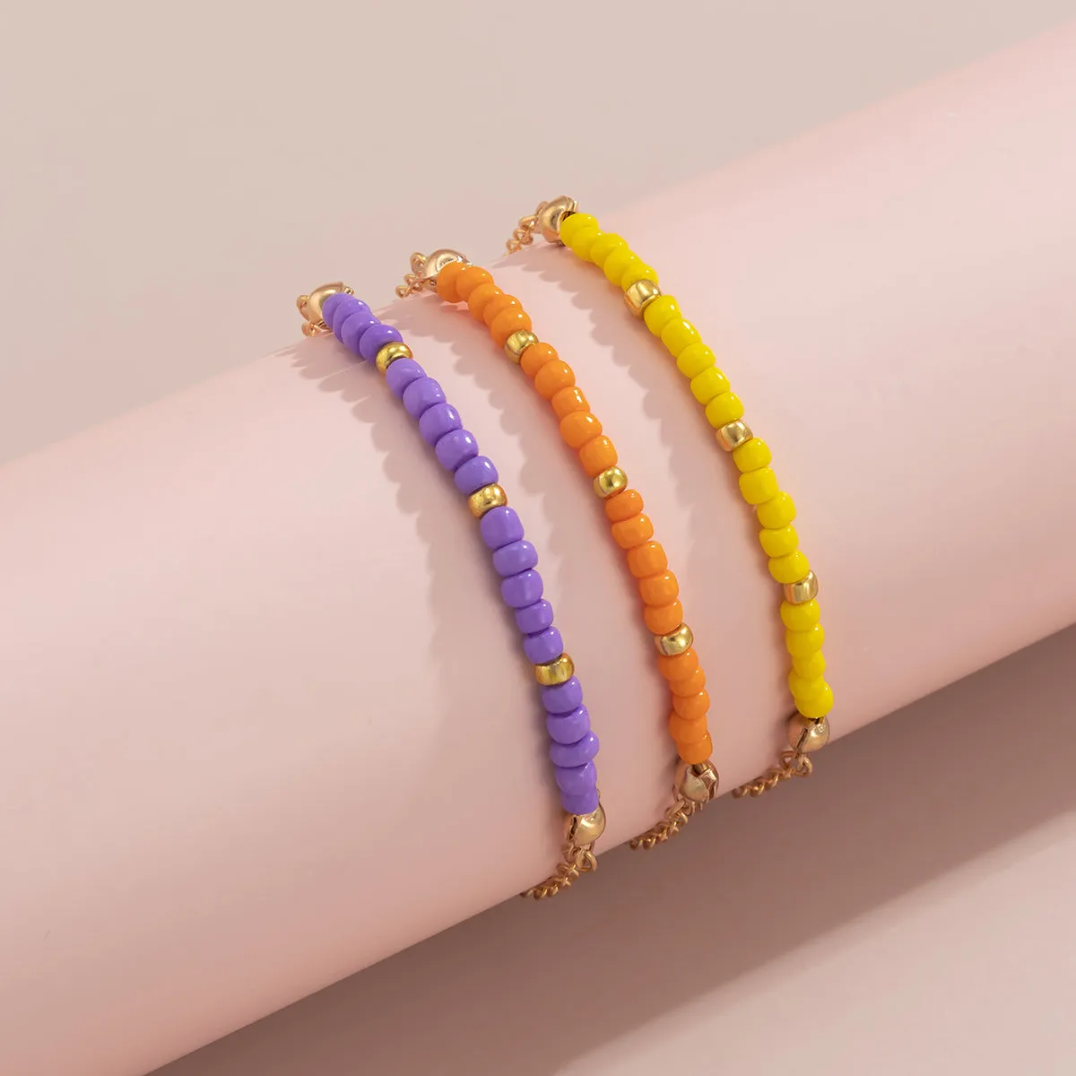 Purple & Yellow Howlite Beaded Bracelet Set