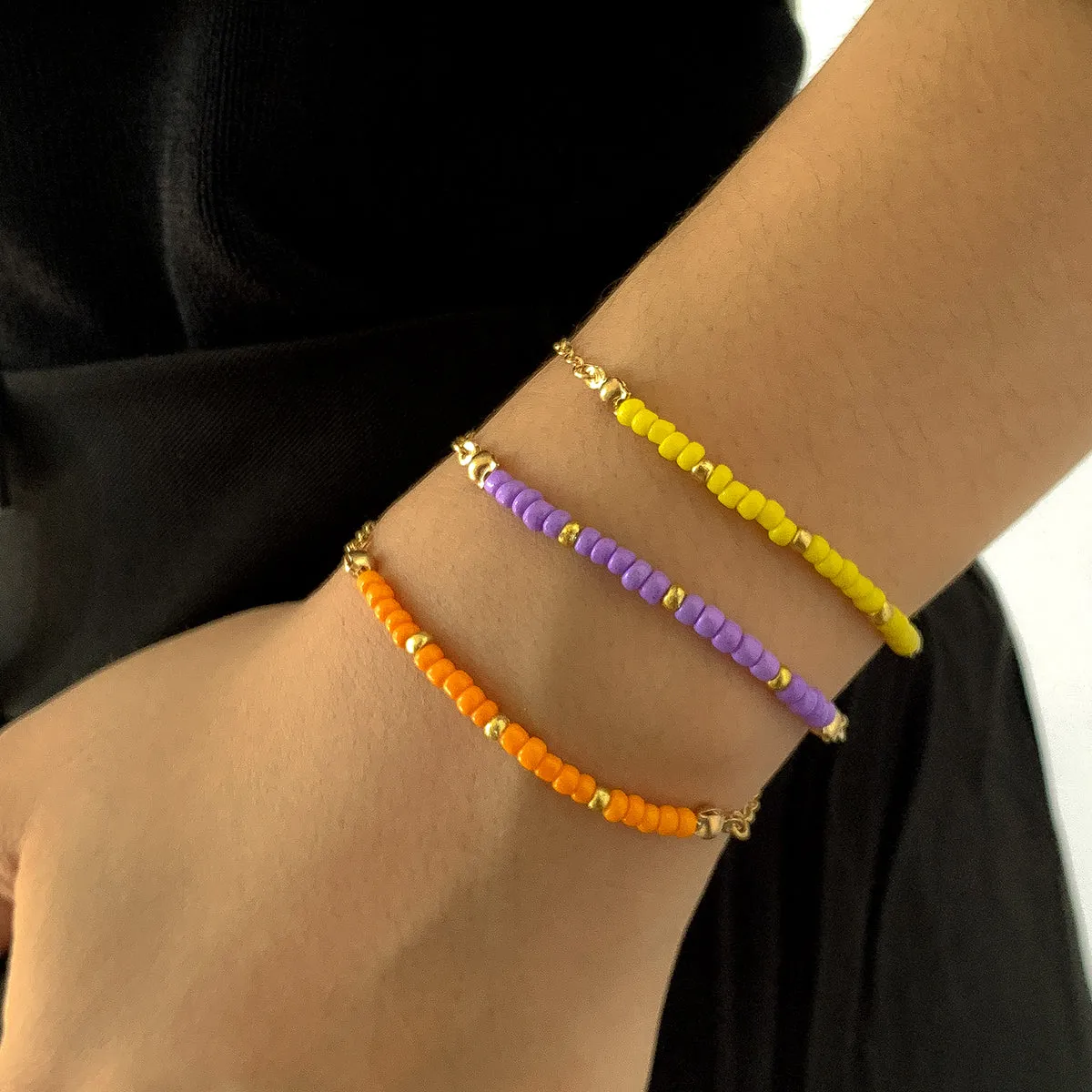 Purple & Yellow Howlite Beaded Bracelet Set