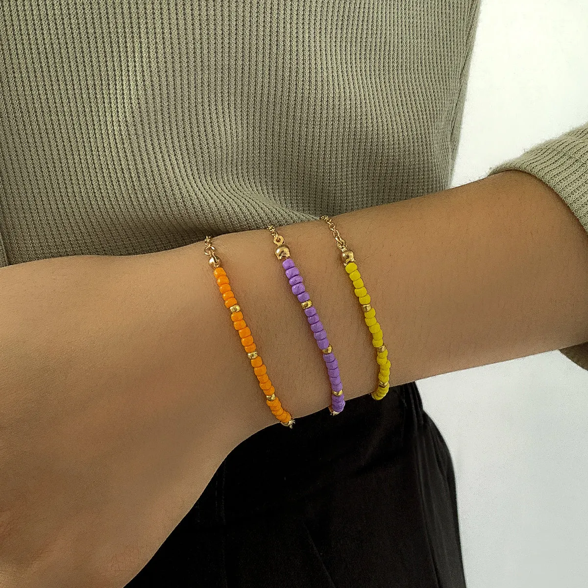 Purple & Yellow Howlite Beaded Bracelet Set