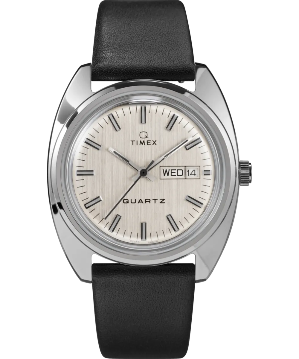 Q Timex 1978 Reissue Day-Date 37mm Leather Strap Watch