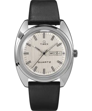 Q Timex 1978 Reissue Day-Date 37mm Leather Strap Watch