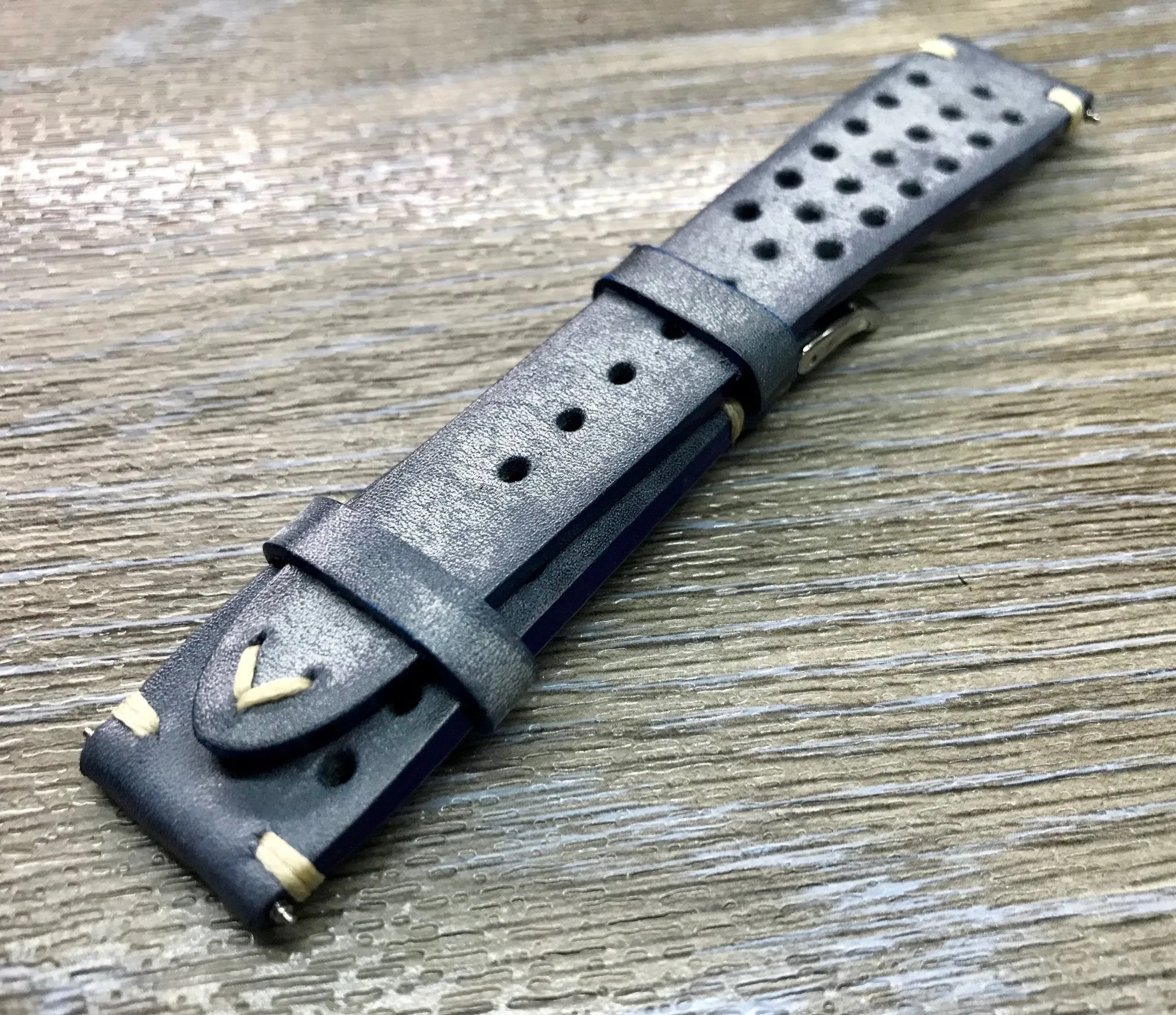 Racing & Rally Watch straps, 18mm Distress Blue Leather Watch strap, 19mm, 20mm watch band, Leather watch band for Rolex, Omega