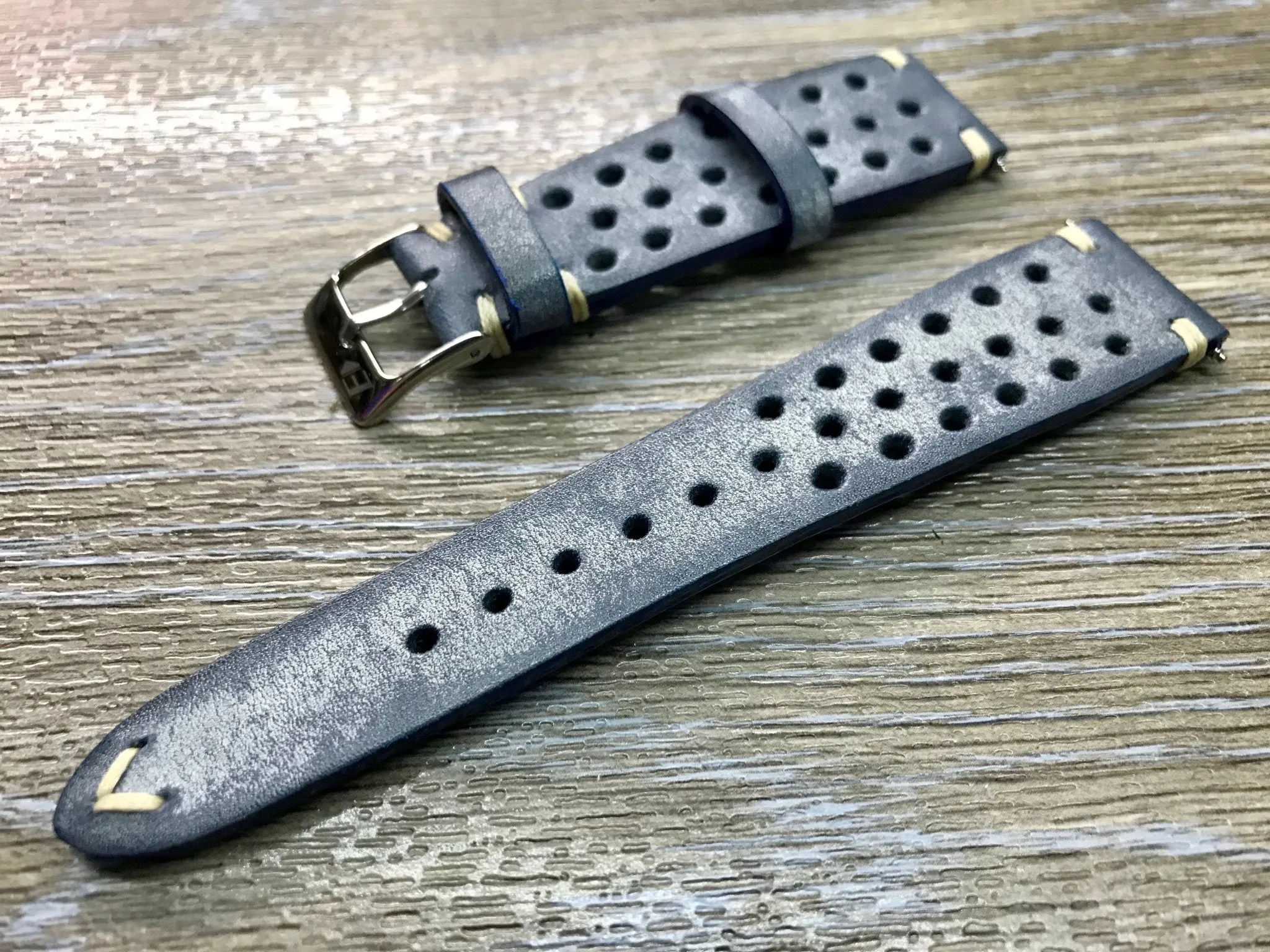 Racing & Rally Watch straps, 18mm Distress Blue Leather Watch strap, 19mm, 20mm watch band, Leather watch band for Rolex, Omega