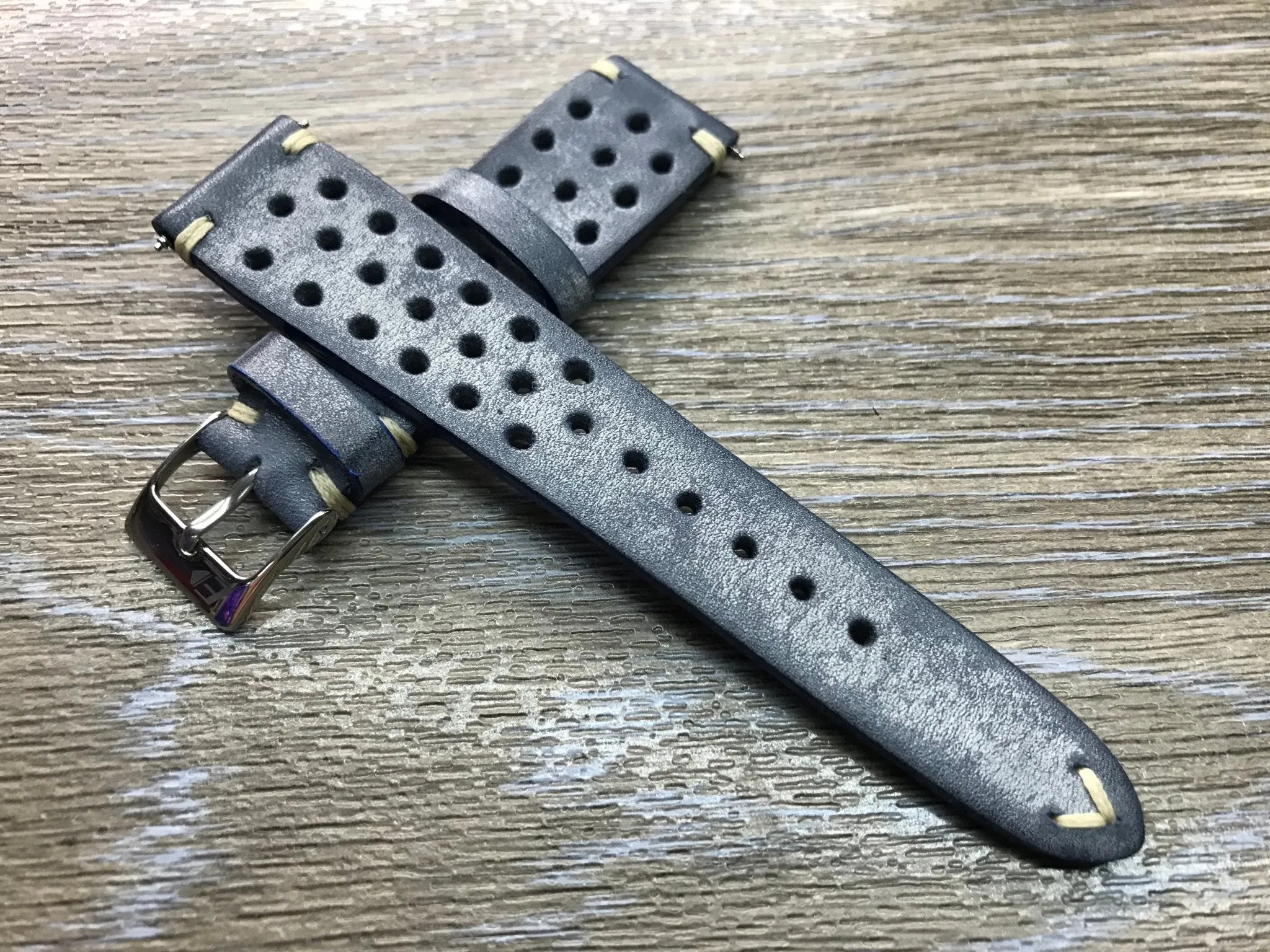 Racing & Rally Watch straps, 18mm Distress Blue Leather Watch strap, 19mm, 20mm watch band, Leather watch band for Rolex, Omega