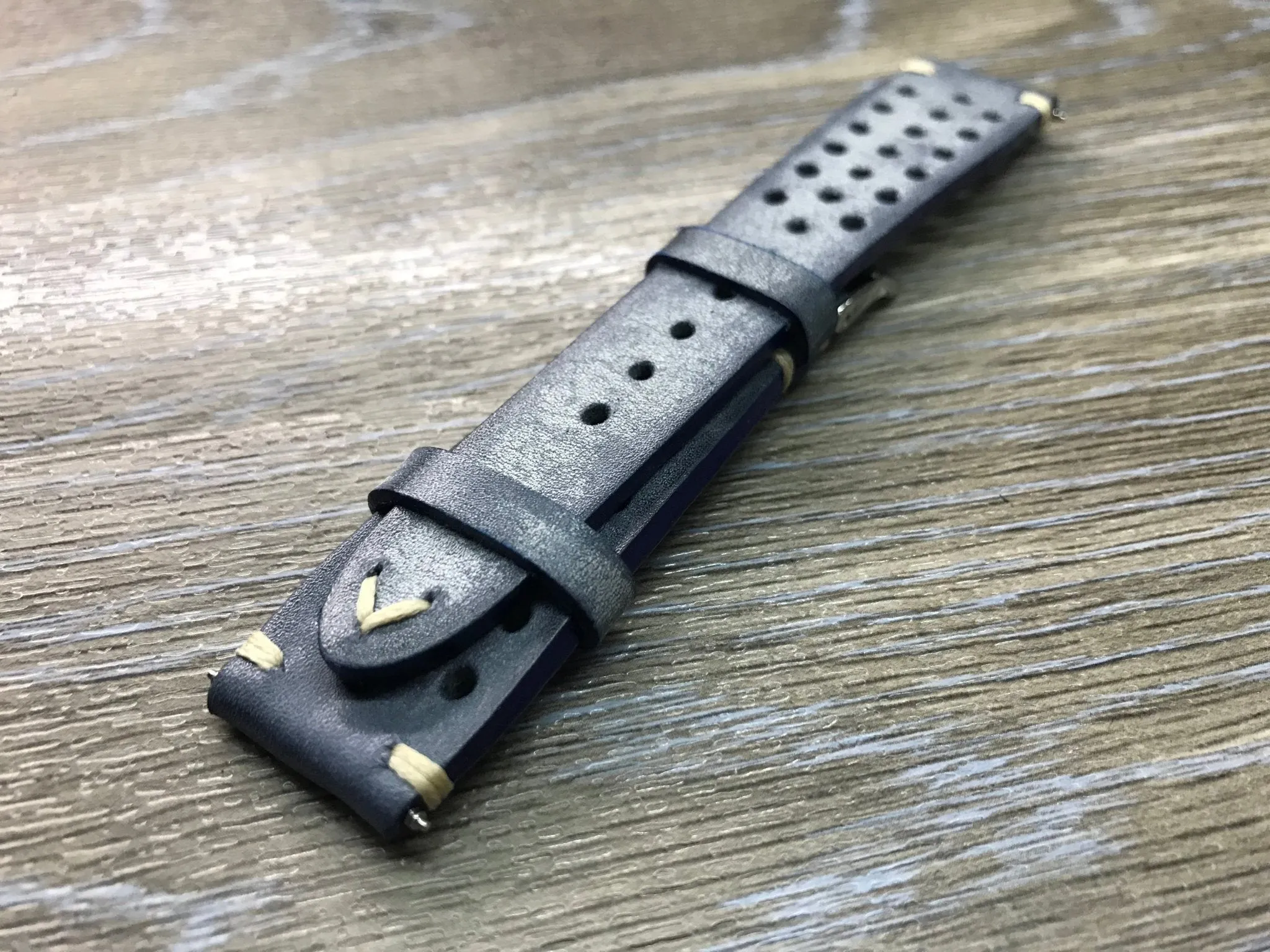 Racing & Rally Watch straps, 18mm Distress Blue Leather Watch strap, 19mm, 20mm watch band, Leather watch band for Rolex, Omega