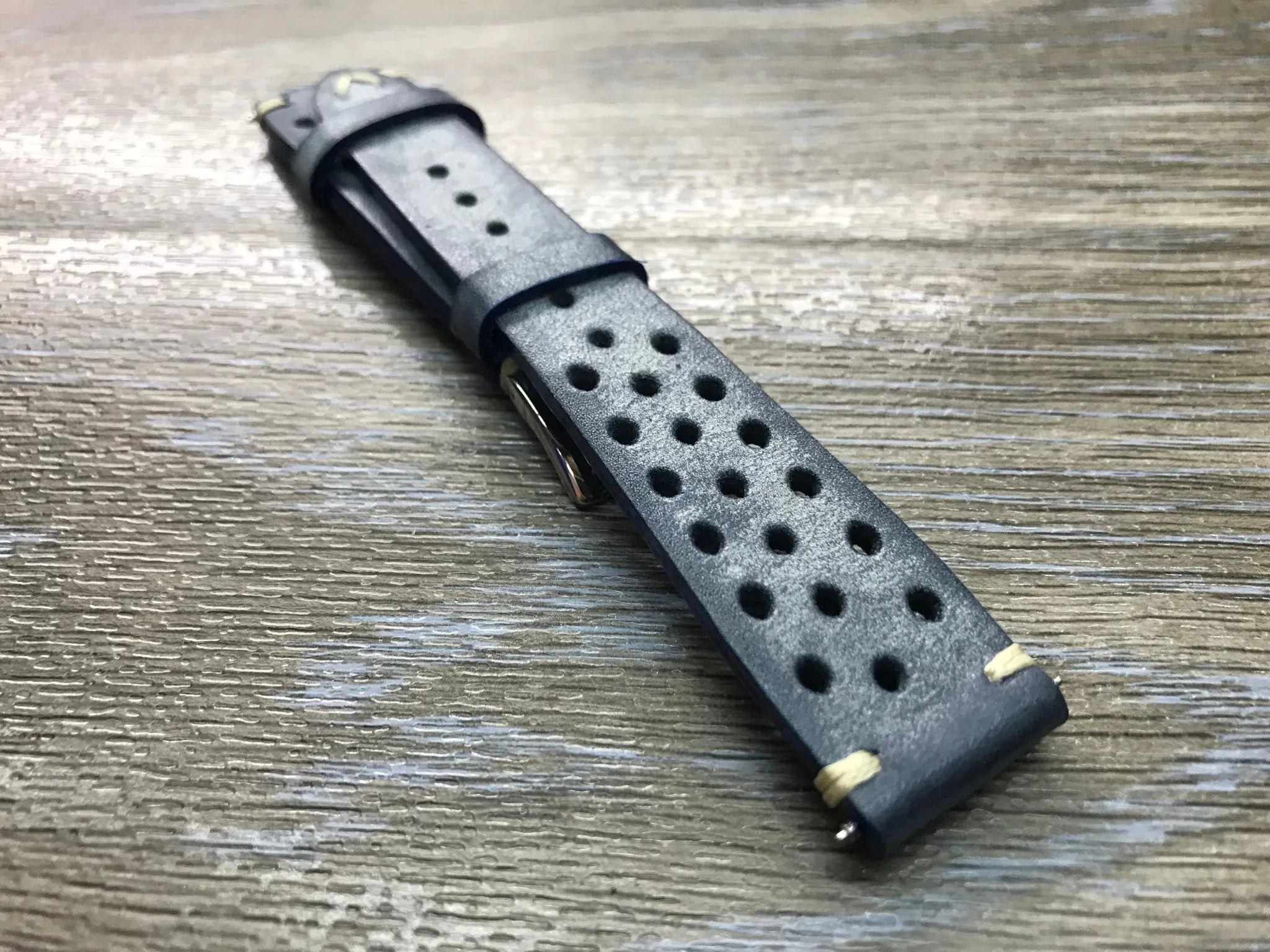 Racing & Rally Watch straps, 18mm Distress Blue Leather Watch strap, 19mm, 20mm watch band, Leather watch band for Rolex, Omega