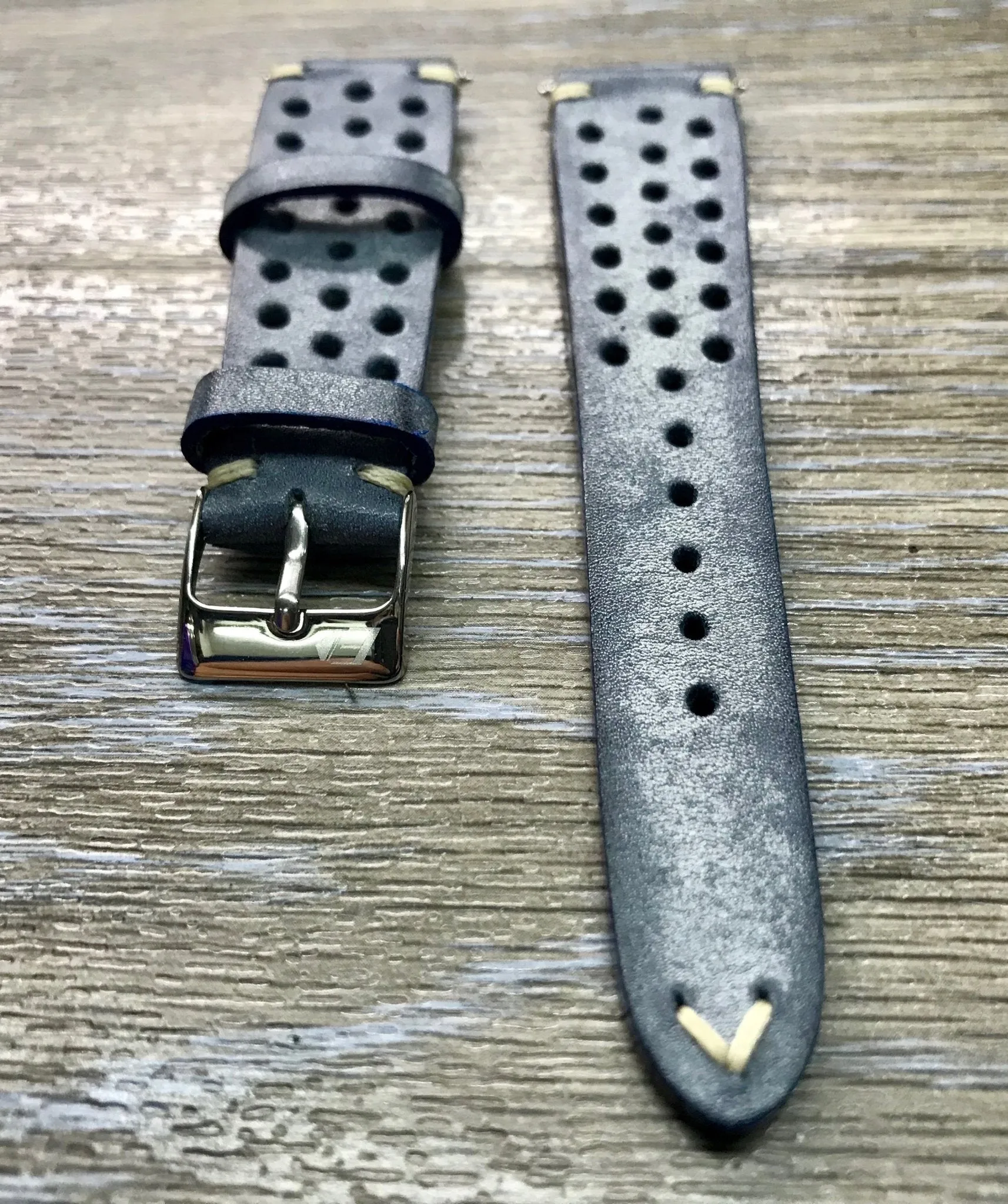 Racing & Rally Watch straps, 18mm Distress Blue Leather Watch strap, 19mm, 20mm watch band, Leather watch band for Rolex, Omega