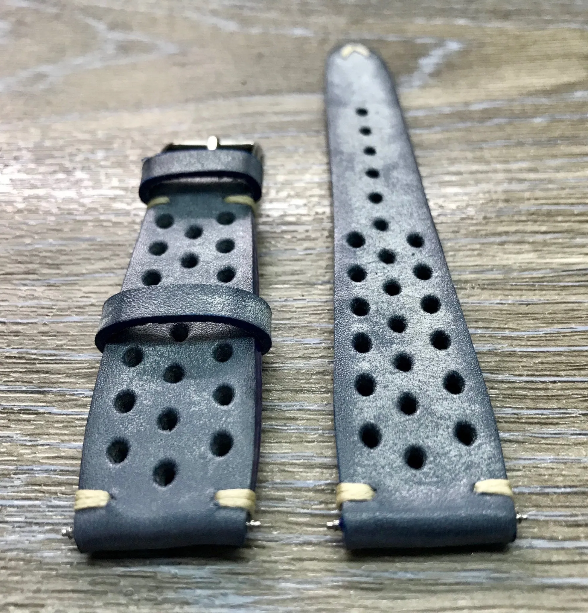 Racing & Rally Watch straps, 18mm Distress Blue Leather Watch strap, 19mm, 20mm watch band, Leather watch band for Rolex, Omega