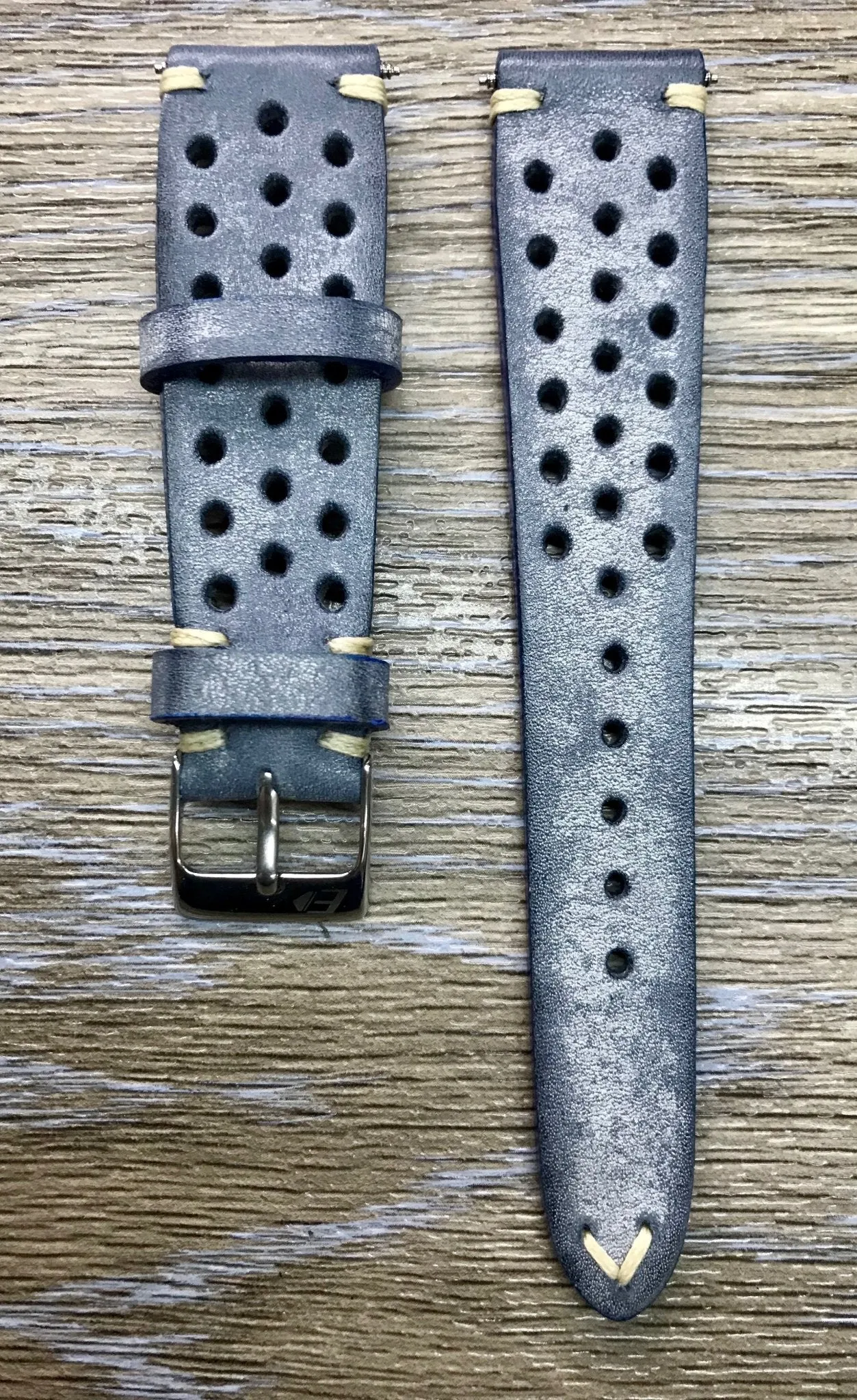 Racing & Rally Watch straps, 18mm Distress Blue Leather Watch strap, 19mm, 20mm watch band, Leather watch band for Rolex, Omega