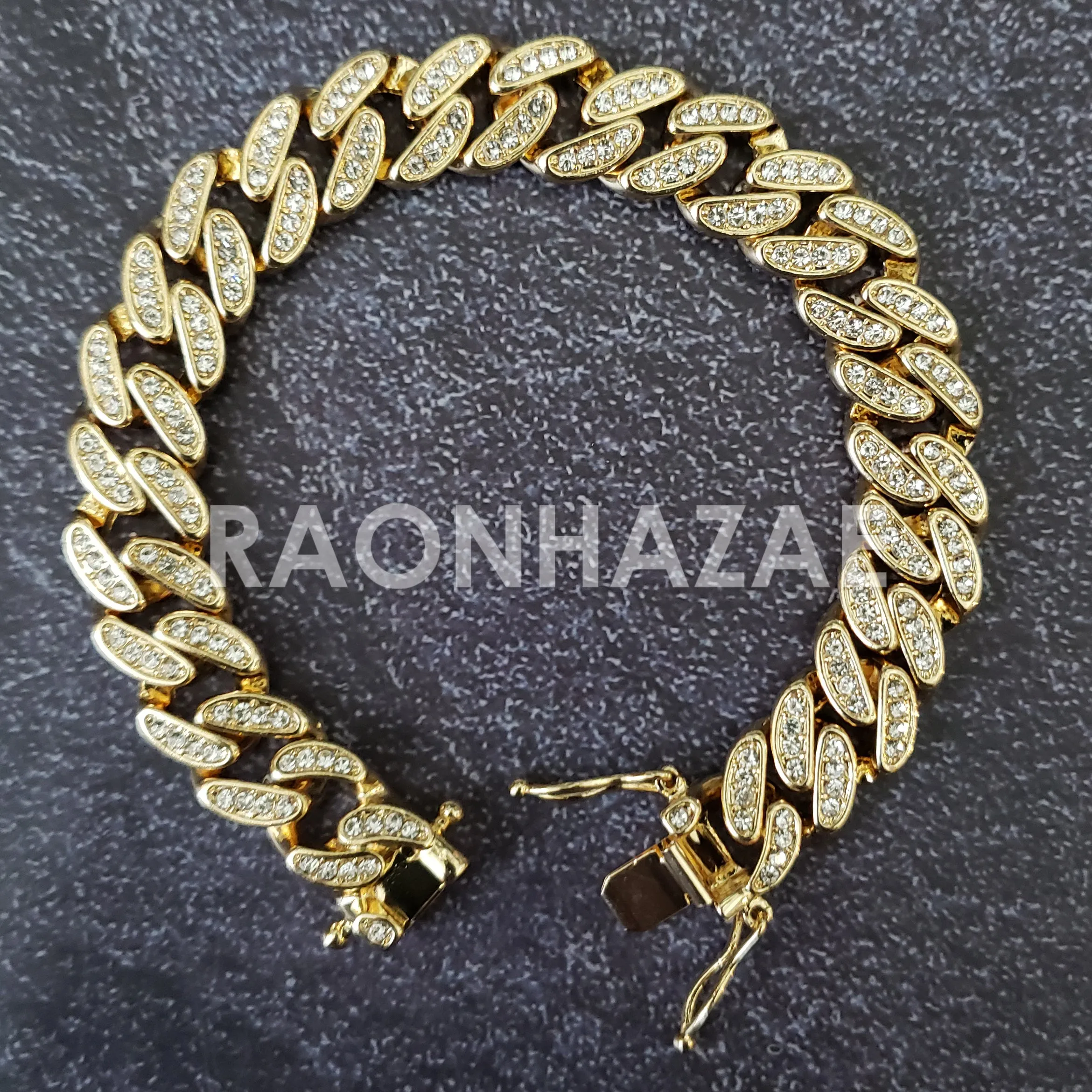 Raonhazae Hip Hop Iced Lab Diamond Drizzy Drake Blue Face 14K Gold Plated Watch with 12mm Cuban Link Bracelet Set