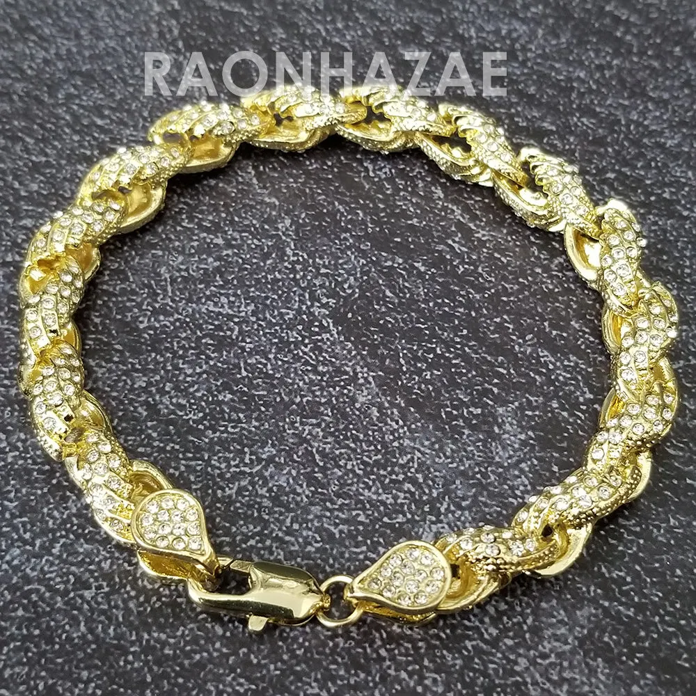 Raonhazae Hip Hop Iced Lab Diamond Red Face Drake 14K Gold Plated Watch with Rope Bracelet Set - GTR001