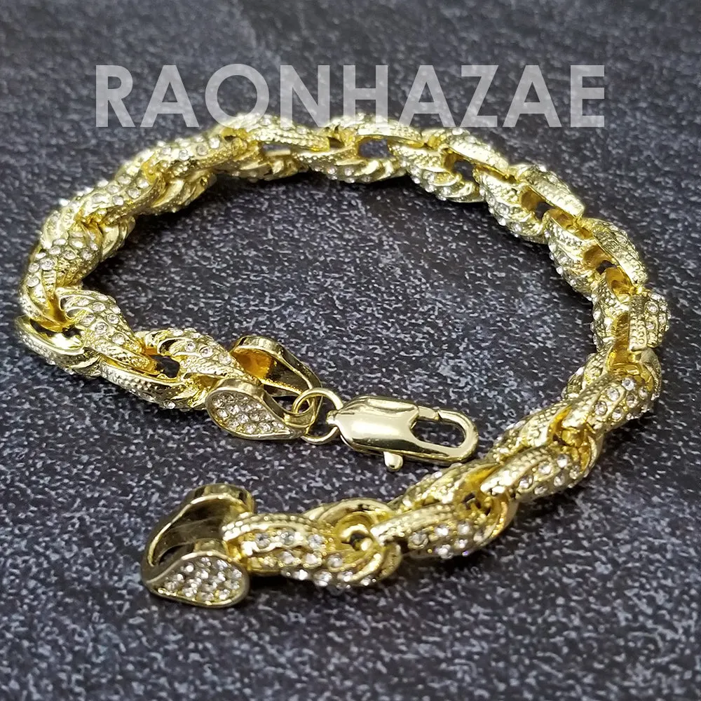 Raonhazae Hip Hop Iced Lab Diamond Red Face Drake 14K Gold Plated Watch with Rope Bracelet Set - GTR001